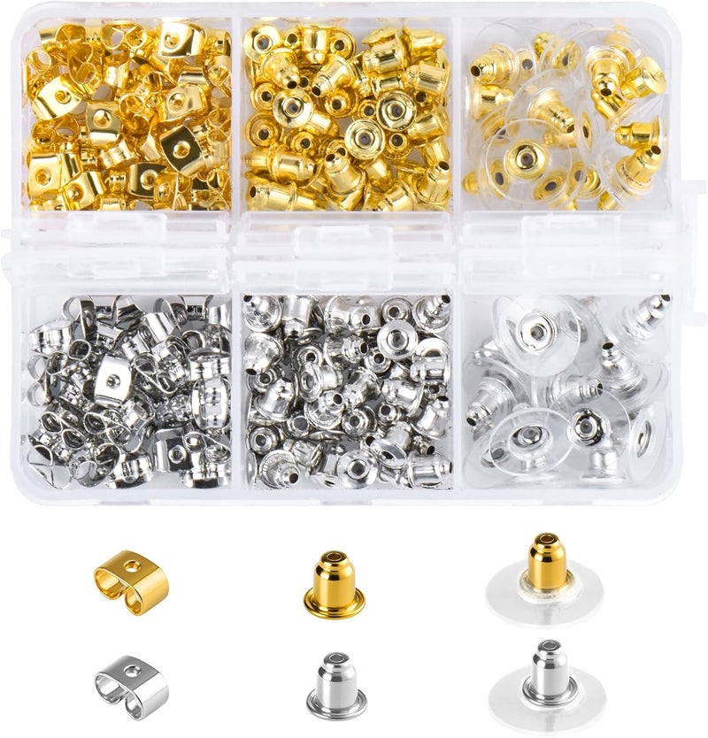 DSOMHZ 6 Styles Earring Backs for Studs/Droopy Ears/Heavy Earring,170 Pcs Clear Metal Backs Replacements Hypoallergenic Backings Clutch Stoppers Kits for Fish Hook Studs Hoops - Image 1